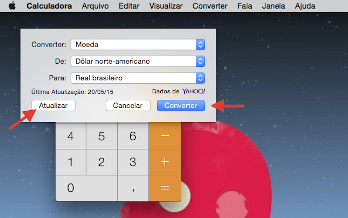 Realizando uma conversão de moedas com a calculadora do Mac (Foto: Reprodução/Marvin Costa)