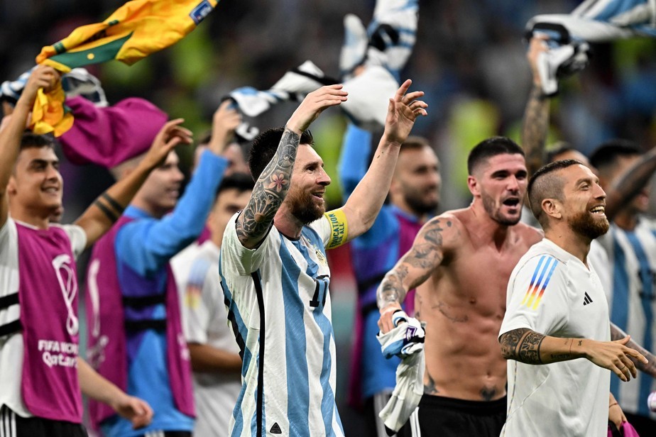 Messi e os demais jogadores da seleção da Argentina
