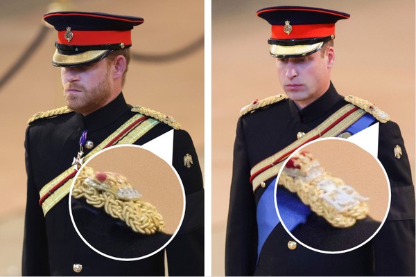 As iniciais que faltam no traje de Herry podem ser vistas no do irmão, William (Foto: Getty Images (com modificações))