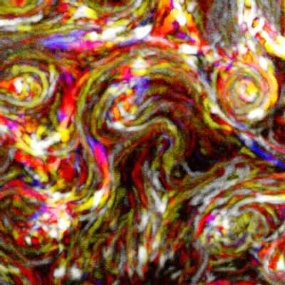 Visualização codificada por cores da dinâmica dos filamentos de miosina. Imagem mostra uma área de 36x36 mícrons quadrados (Foto: Universidade de Warwick)