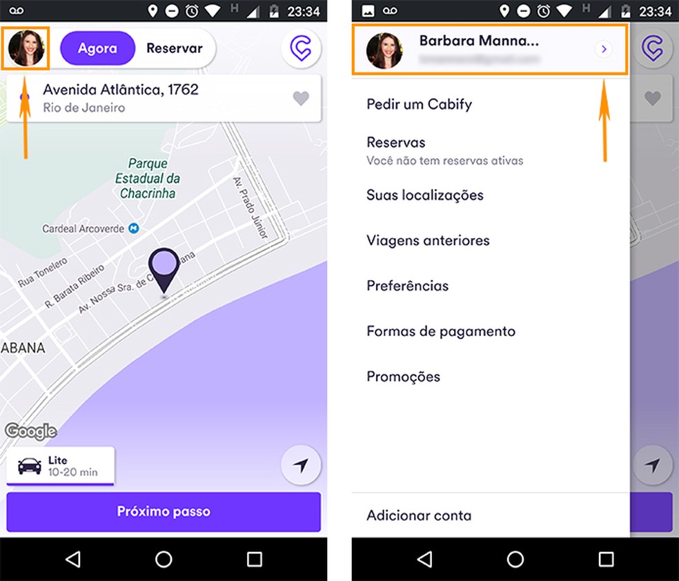 Acesse o menu lateral do Cabify pelo celular Android (Foto: Reprodução/Barbara Mannara)