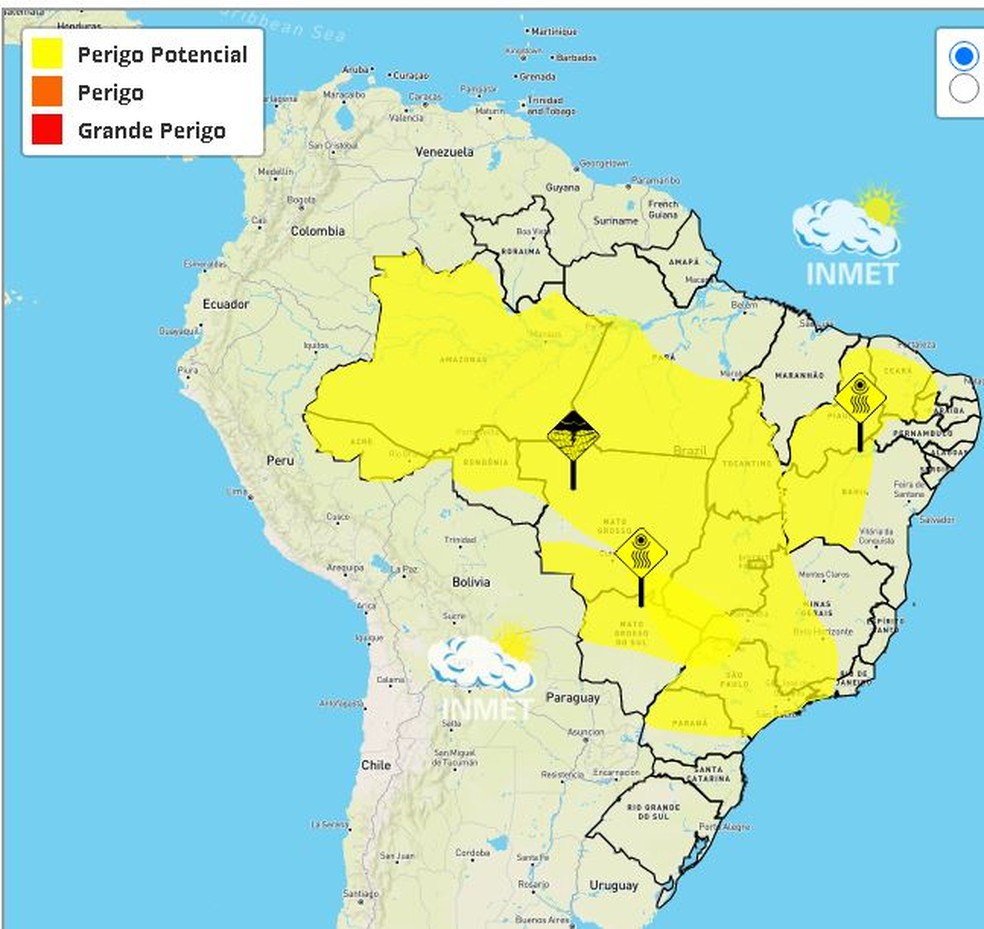 Inmed divulgou aviso de risco pontecial de chuva no Acre  — Foto: Reprodução/Inmet 