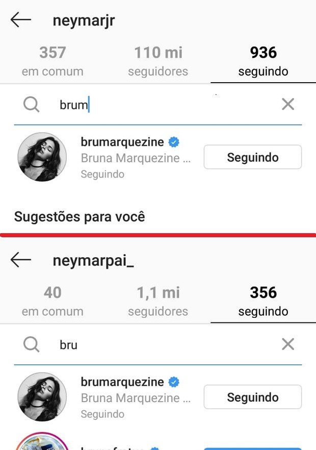 Neymar e o pai continuam entre os seguidores de Bruna Marquezine (Foto: Reprodução/Instagram)