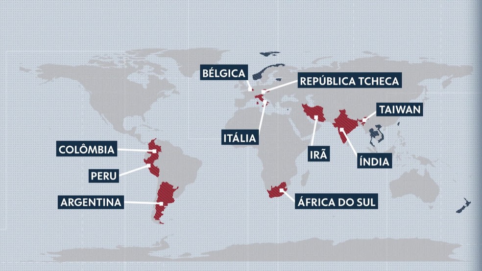 Os países que ocuparam as piores posições foram Argentina, África Do Sul, Bélgica, Irã, República Tcheca, Índia, Peru, Colômbia e Itália — Foto: Reprodução/TV Globo