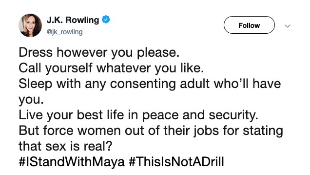 Um dos posts da escritora J.K. Rowling, criadora da saga Harry Potter, alvo de acusações de transfobia (Foto: Twitter)
