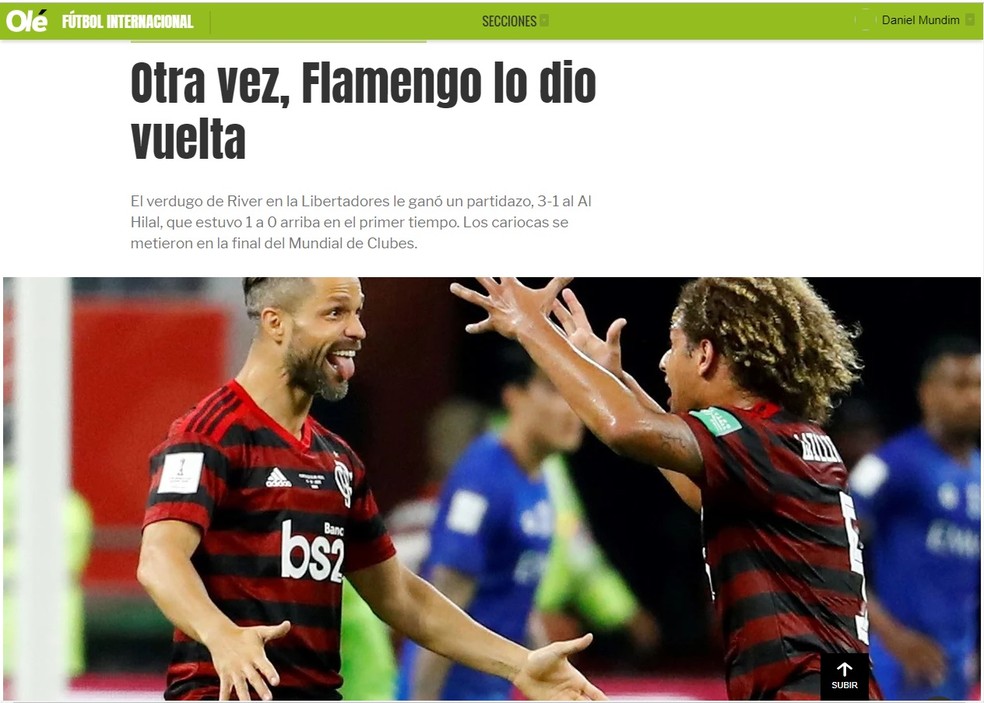 Olé chama Flamengo de carrasco — Foto: Reprodução/Olé
