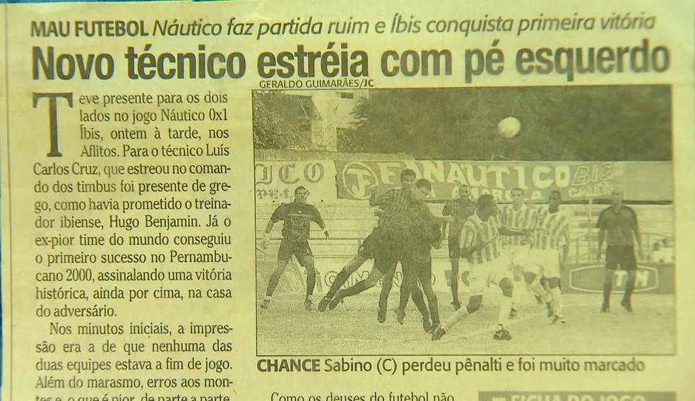 Notcia da vitria do bis sobre o Nutico, no Pernambucano de 2000  Foto: Reproduo Jornal do Commercio