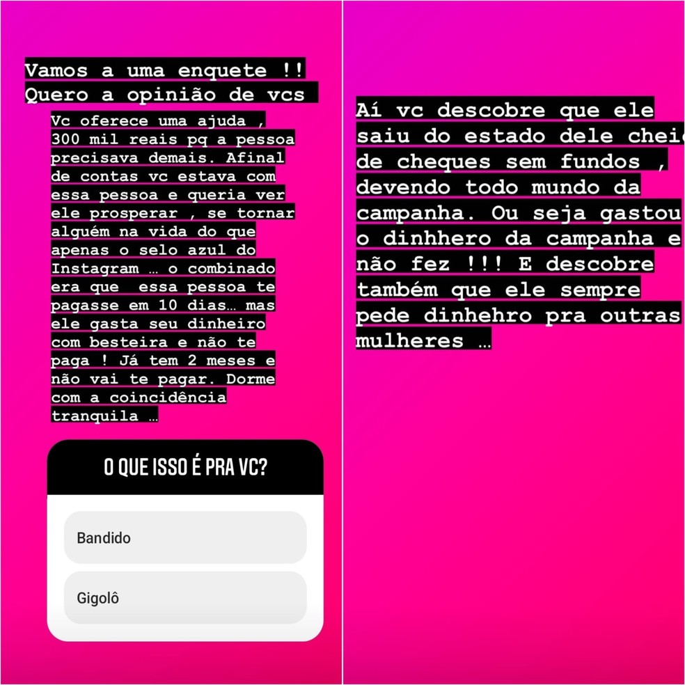 Biomédica usou as redes sociais para expor Marcelo Bimbi — Foto: Reprodução/Instagram