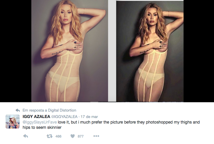 Iggy Azalea revelou o antes e o depois da foto no Twitter (Foto: Reprodução)