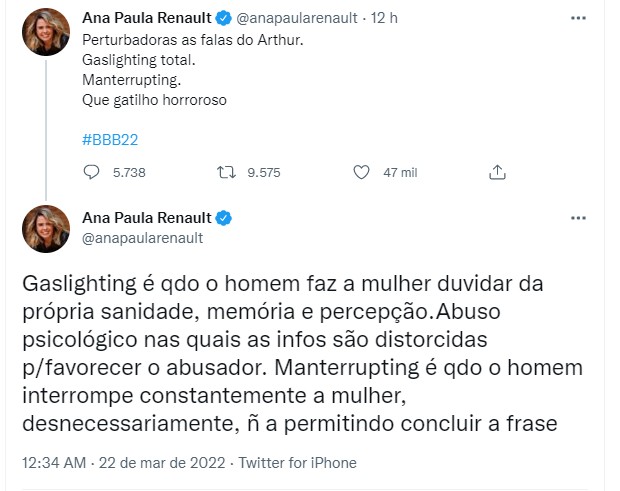 Ana Paula Renault comenta postura de Arthur Aguiar (Foto: Reprodução/Twitter)