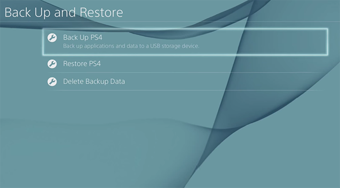 Plugue seu HD externo e clique em Back up PS4 (Foto: Reprodução)