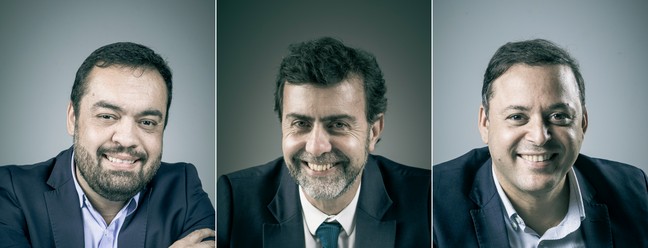Os pré-candidatos ao governo do Rio Cláudio Castro (PL), Marcelo Freixo (PSB) e Rodrigo Neves (PDT)
