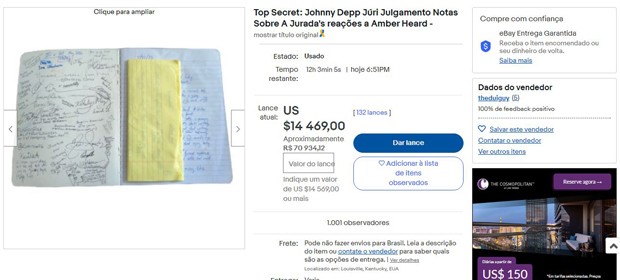 Fã tem anotações do julgamento de Johnny Depp e Amber Heard (Foto: EBay)