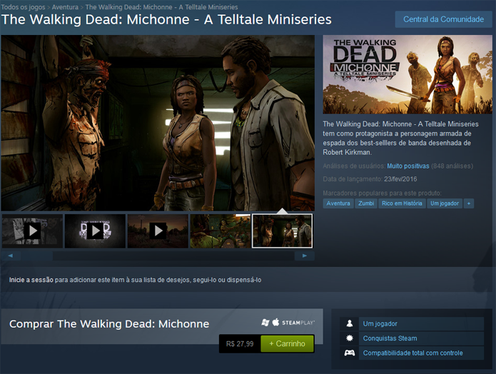 Página de TWD: Michonne no Steam (Foto: Reprodução/André Mello)