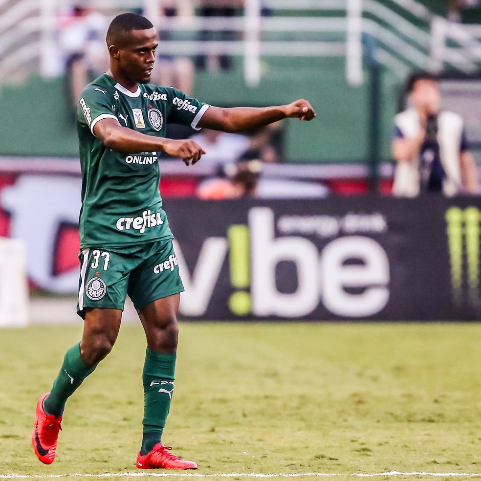 Carlos Eduardo comemora o gol do Palmeiras — Foto: Flavio Florido/BP Filmes