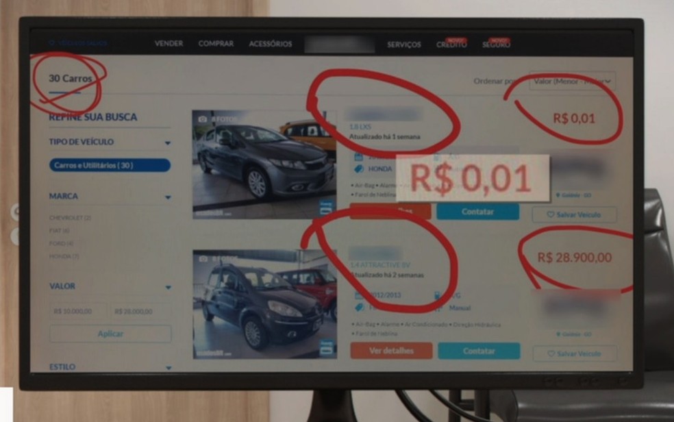 Estudante recorre Ã  JustiÃ§a para poder comprar carro anunciado a R$ 0,01 em site, mas tem pedido negado â€” Foto: TV Anhanguera/ReproduÃ§Ã£o