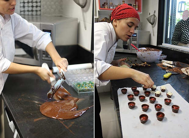A chef temperou o chocolate e fez quatro bombons, entre eles o Romeu e Julieta (Foto: Cristiane Senna/Editora Globo)
