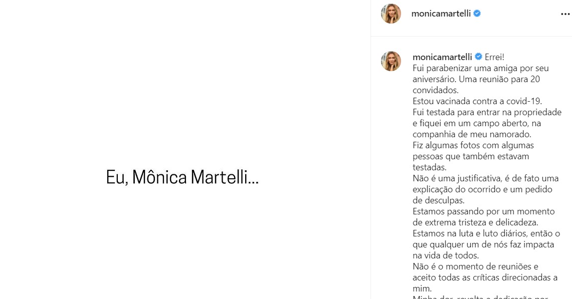 Mônica Martelli se pronuncia no Instagram após ir ao aniversário de Marina Ruy Barbosa (Foto: Reprodução/Instagram)