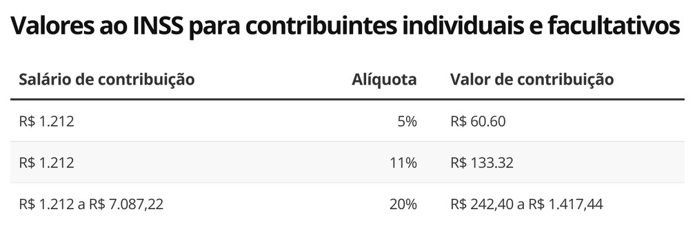 Contribuição de autônomos ao INSS em 2022 — Foto: Economia g1