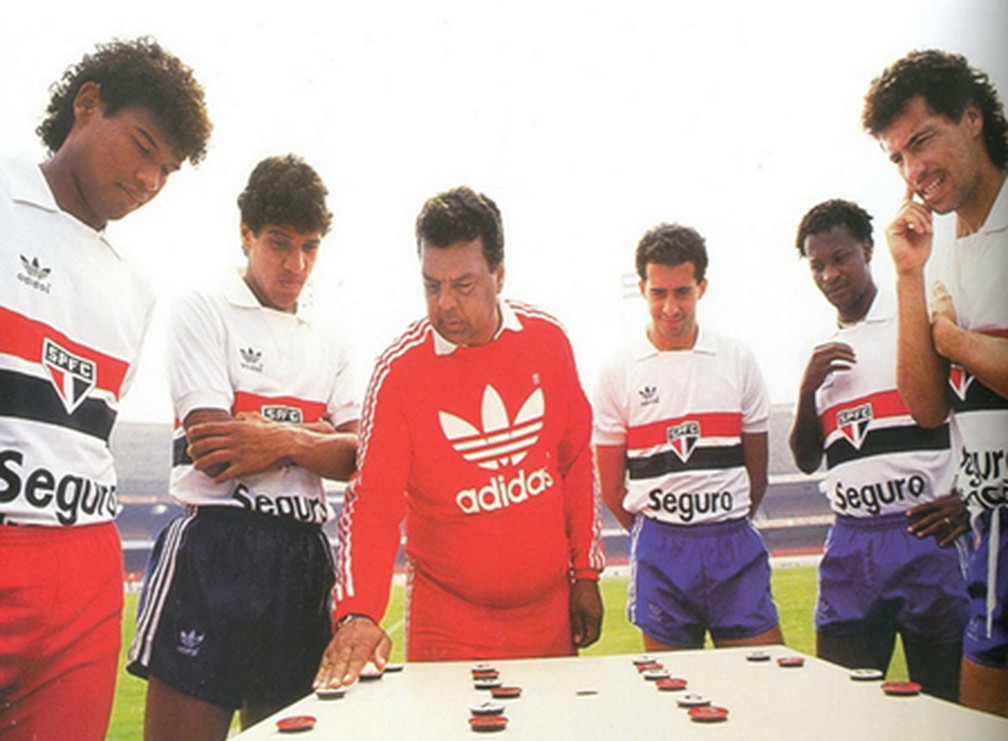 Cilinho orienta jogadores do São Paulo durante treino em 1985 — Foto: Arquivo Pessoal