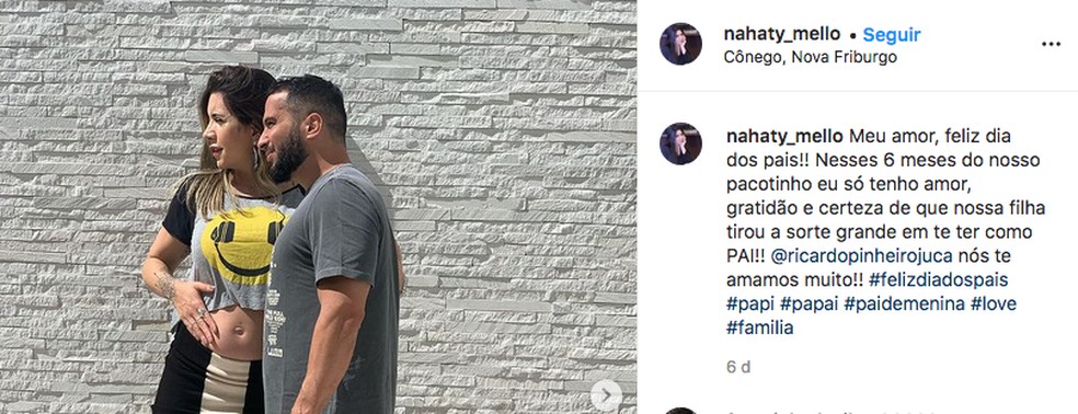 Nahaty chegou a postar uma homenagem a Ricardo no Dia dos Pais — Foto: Reprodução Instagram