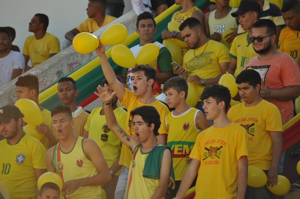 O torcedor do Petrolina deu show na arquibancada do Paulo Coelho — Foto: Emerson Rocha