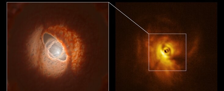 Astrônomos descobrem disco de formação de planeta deformado por três estrelas (Foto: ESO/L. Calçada, Exeter/Kraus et al.)