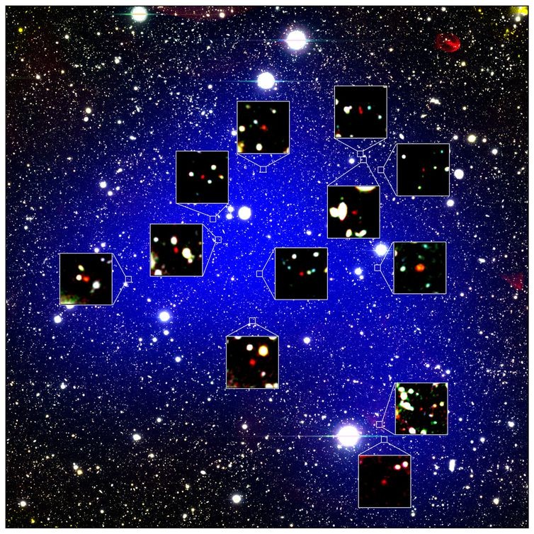 Protoaglomerado mais antigo e mais distante já registrado no universo (Foto: NAOJ/Harikane et. a)
