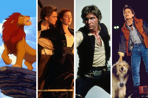 O Rei Leão (1994); Titanic (1997); Star Wars, Episódio IV: Uma Nova Esperança (1977); De Volta para o Futuro (1985) (Foto: Divulgação)