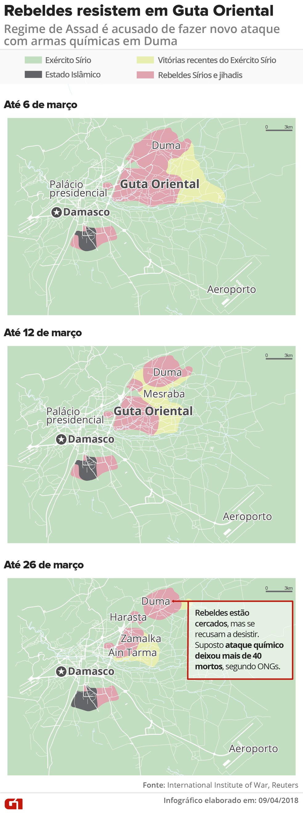 Mapa mostra avanço de Assad em Guta Oriental (Foto: Infografia: Juliane Monteiro )