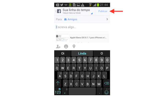 Compartilhando uma página visualizada no Google para Android no Facebook (Foto: Reprodução/Marvin Costa)