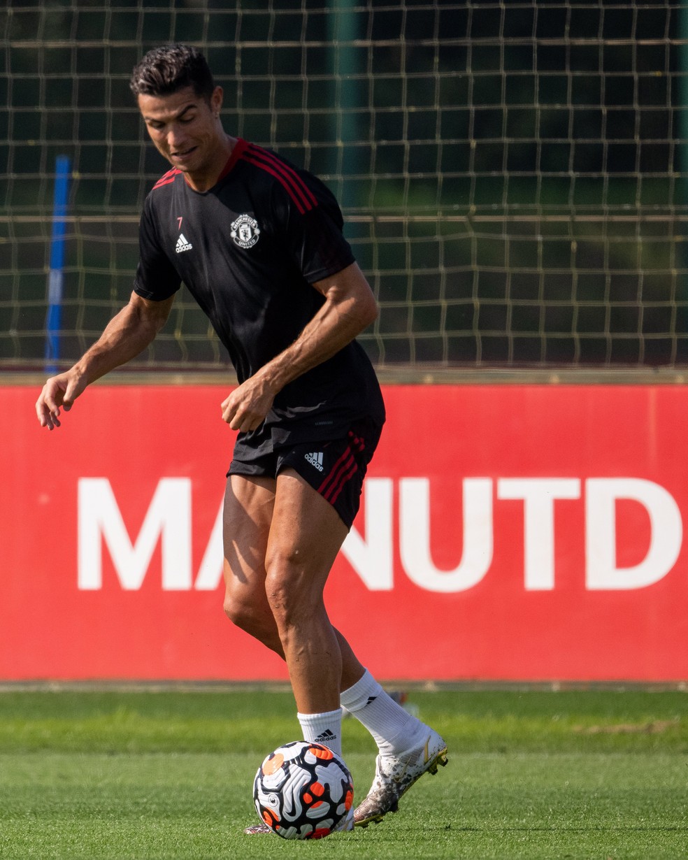 Cristiano Ronaldo durante treino no Manchester United — Foto: Site oficial do Manchester United