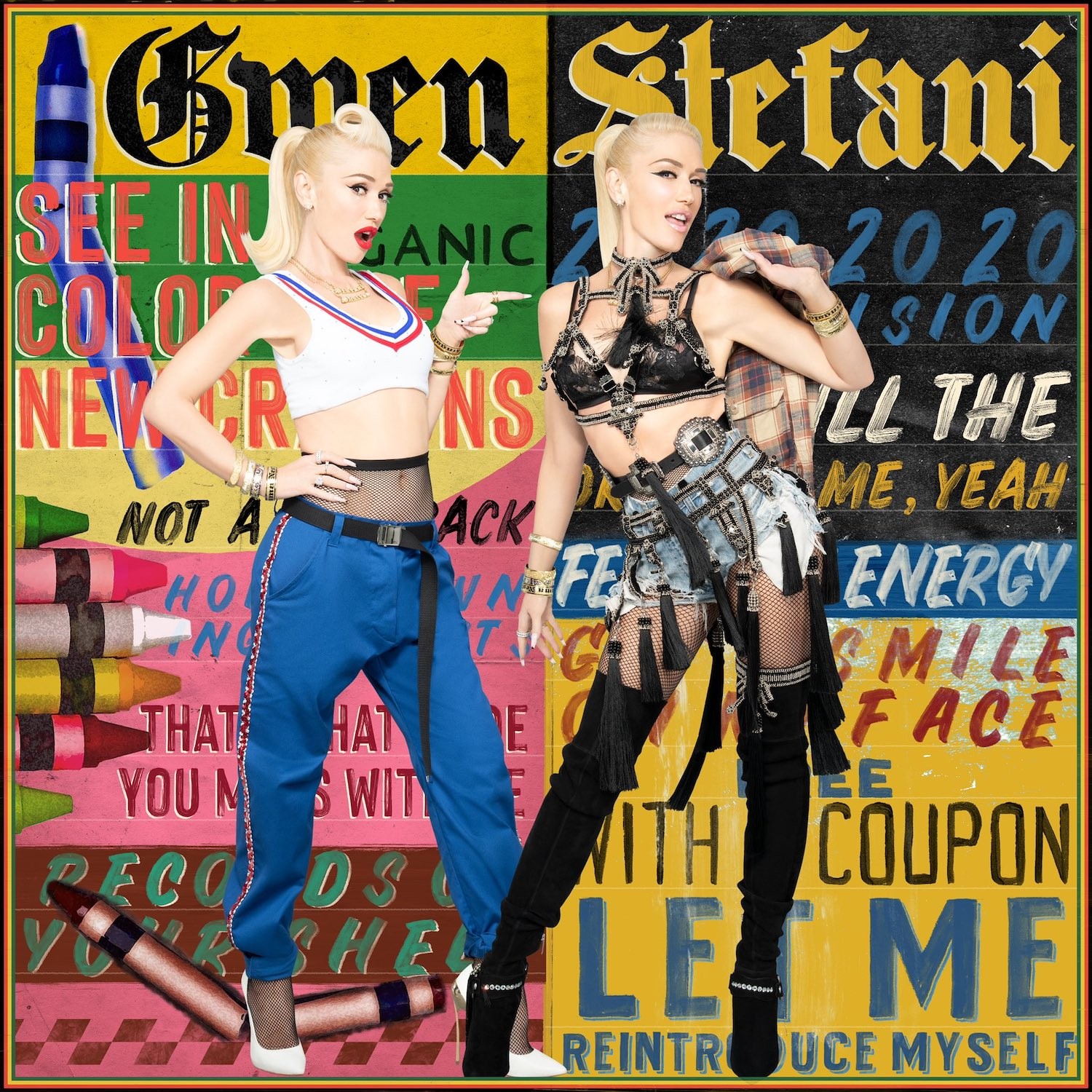 A arte de divulgação da canção Let Me Reintroduce Myself, na qual Gwen Stefani usa o mesmo look do clipe de Just Girl, lançado em 1995 (Foto: Divulgação)