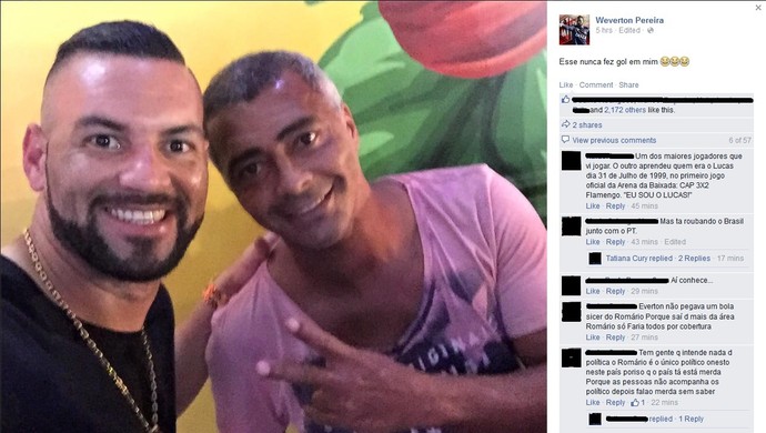 Weverton posta foto com Romário e brinca com artilheiro (Foto: Reprodução/Facebook)