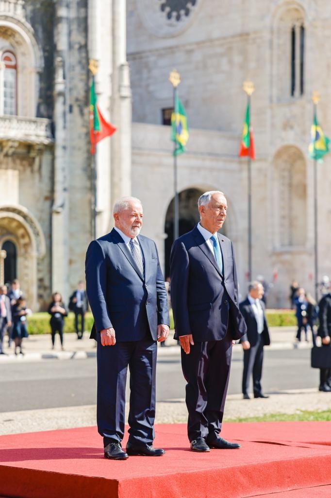 Lula e Marcelo Rebelo de Sousa, presidente de Portugal, em Lisboa — Foto: Ricardo Stuckert/Presidência da República