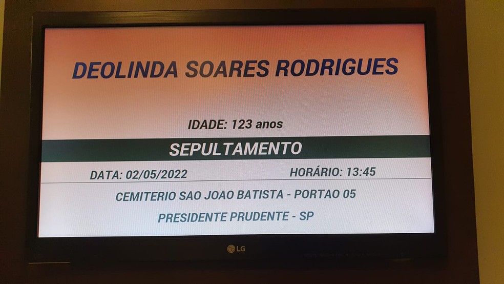 Deolinda Soares Rodrigues morreu aos 123 anos — Foto: Heloise Hamada/g1