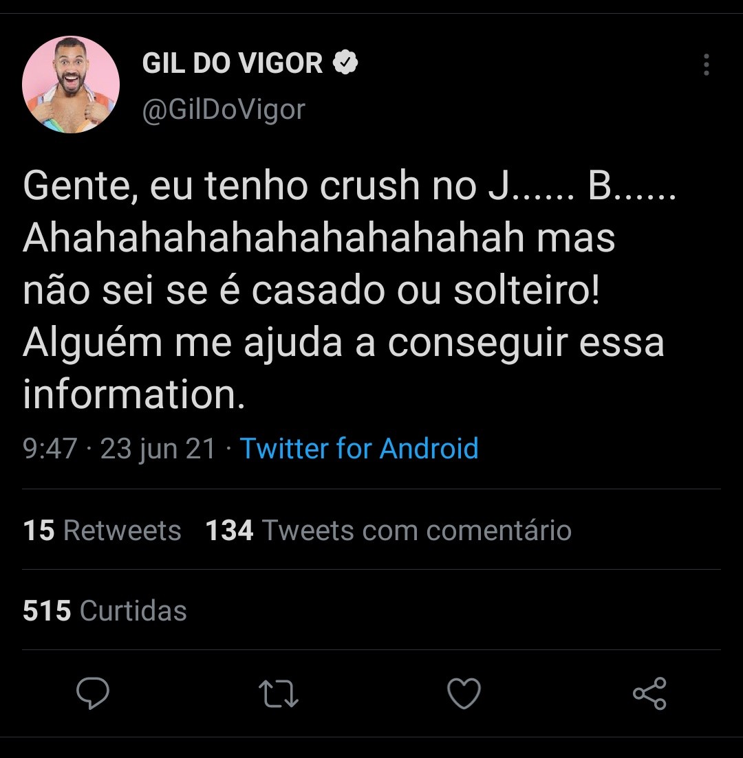 Gil do Vigor revela "crus" em J... B... (Foto: Reprodução/Twitter)