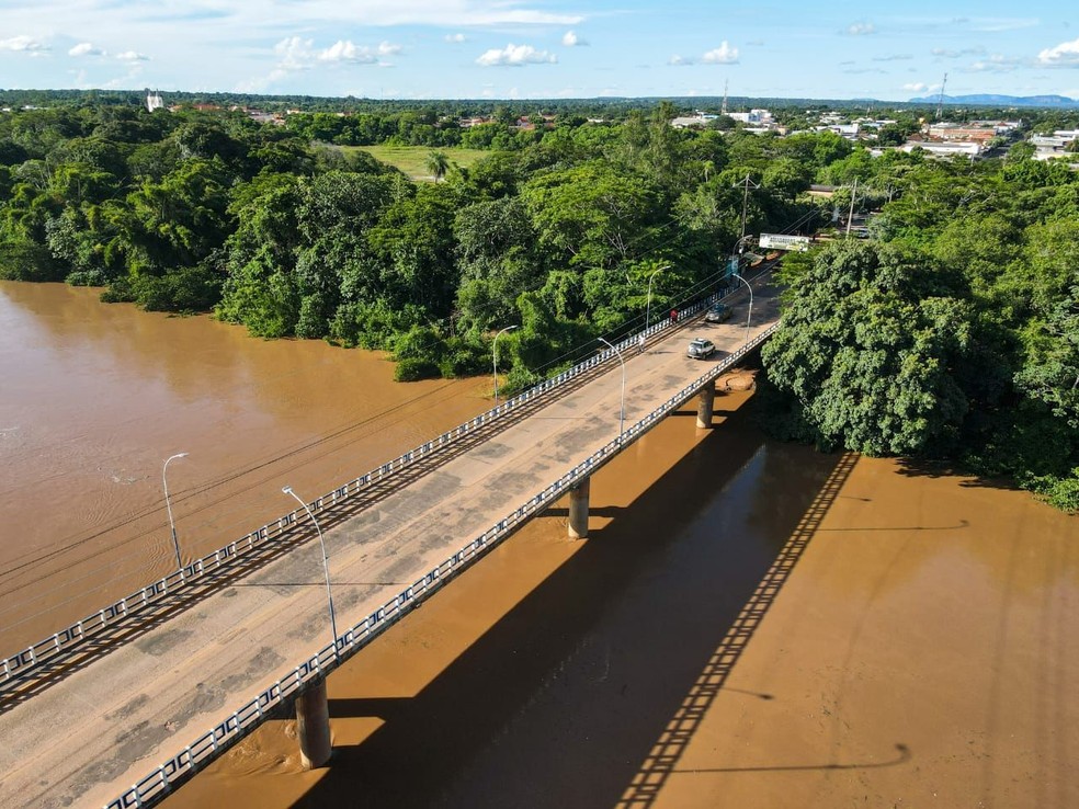 Rio Aquidauana está em mais de 7 metros.  — Foto: Luiz Maique Melo/Reprodução