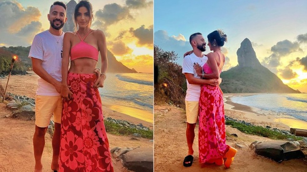 Everton Ribeiro e esposa Marilia Nery comemoram aniversrio de casamento em Fernando de Noronha  Foto: Divulgao Instagram