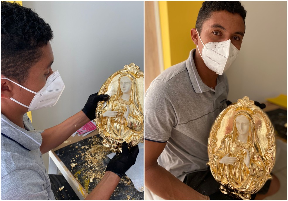 Recentemente Glailton participou de um curso de pintura em escultura na cidade de Ouro Preto (MG). — Foto: Arquivo pessoal