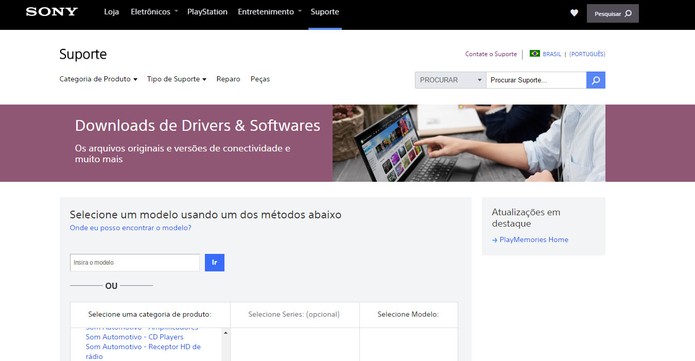 Página de suporte para Drivers e Programas da Sony (Foto: Reprodução/Barbara Mannara)