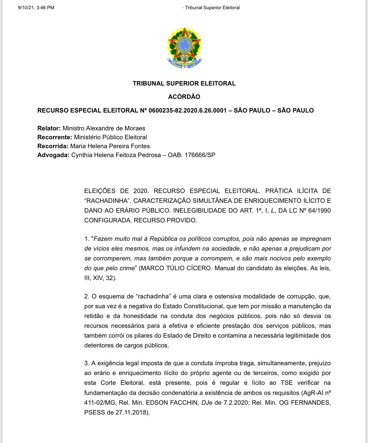 Ministro Alexandre Moraes condena vereadora por rachadinha