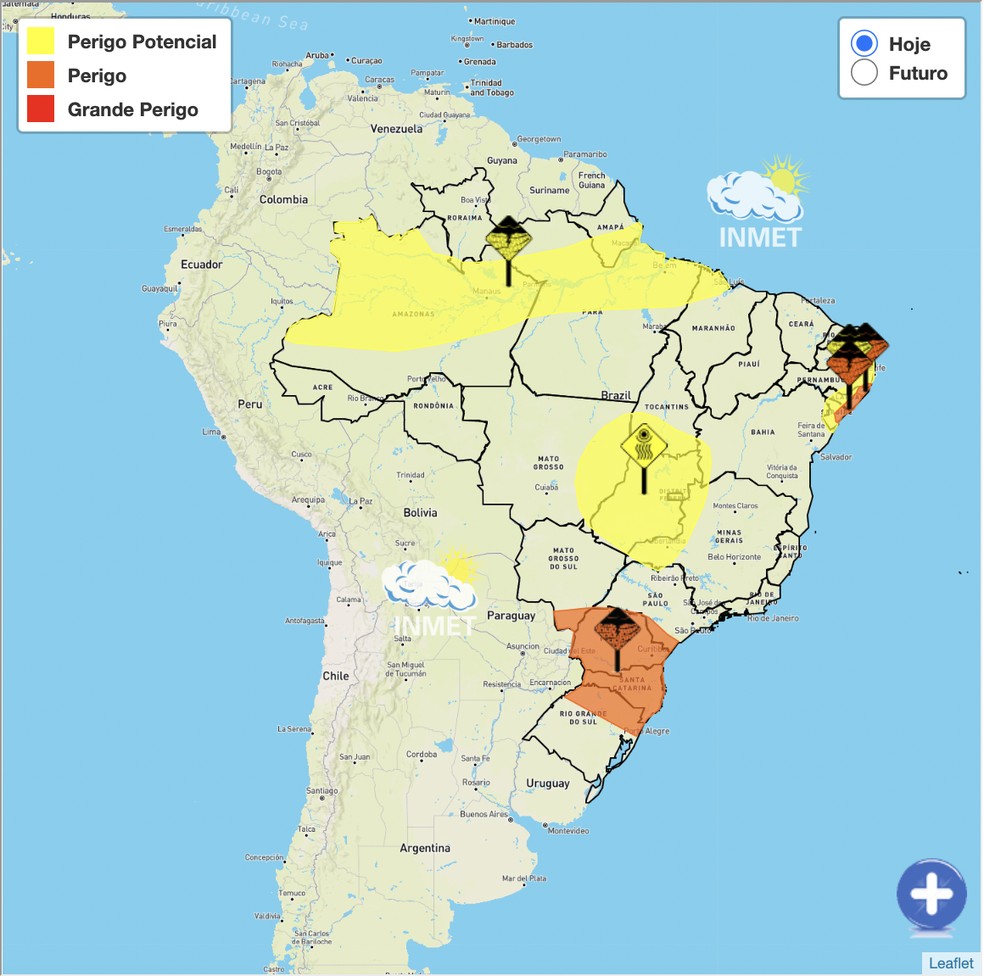 Todas as regiões do Brasil devem registrar fenômenos climáticos importantes até a manhã de segunda-feira (30) — Foto: Reprodução/Inmet