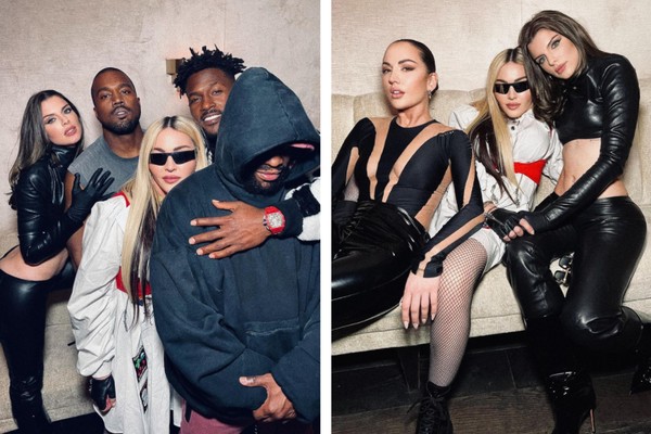 Noite entre amigos reúne a cantora Madonna, a atriz Julia Fox, o rapper Kanye West, além de contar com as presenças de Floyd Mayweather e Antonio Brown (Foto: Reprodução/Instagram)