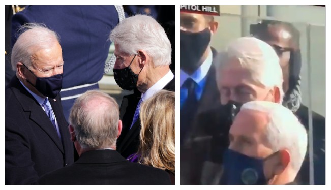 Bill Clinton flagrado dormindo durante o discurso de Joe Biden em sua cerimônia de posse como novo presidente dos EUA (Foto: Getty Images/Reprodução)