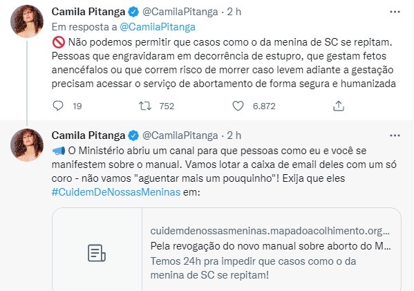 Camila Pitanga adere à campanha Cuidem de nossas meninas  (Foto: Reprodução/Twitter)