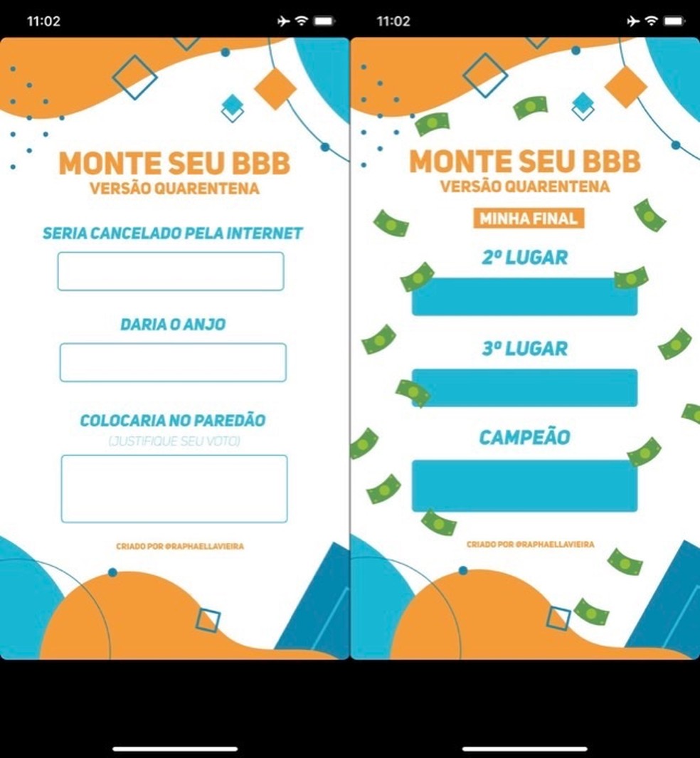 'Monte seu BBB versão quarentena' como usar template no Instagram