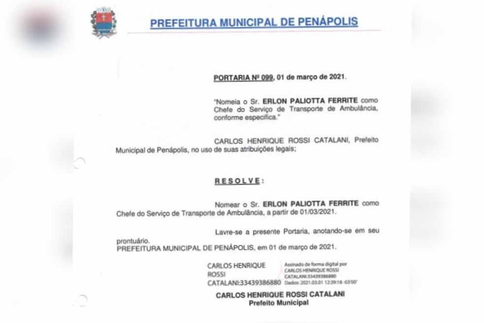 Erlon foi nomeado em 2021 pelo atual prefeito de Penápolis — Foto: Prefeitura de Penápolis/Divulgação
