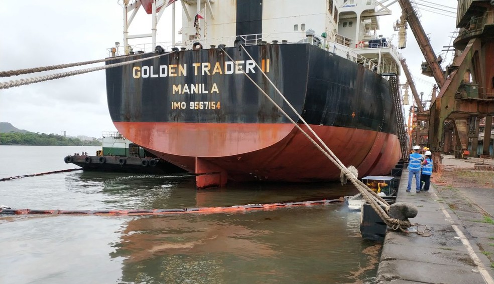 Navio derramou óleo no Porto de Santos, SP (Foto: Divulgação)