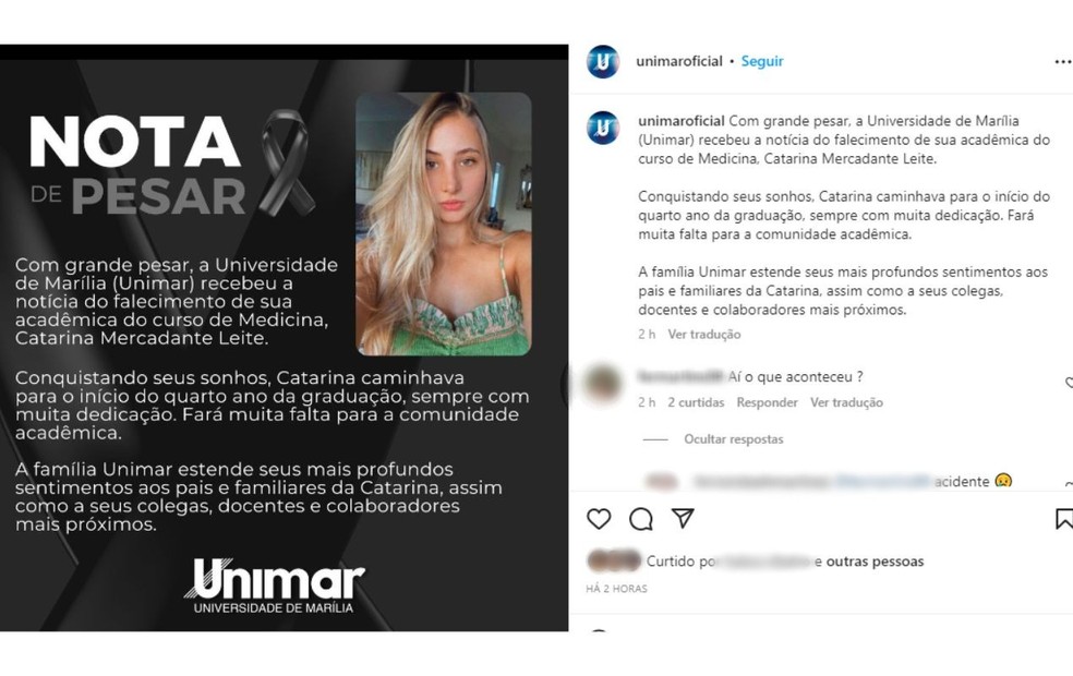 Morte de universitária após bater carro contra caminhonete causa comoção nas redes sociais — Foto: Reprodução/Instagram